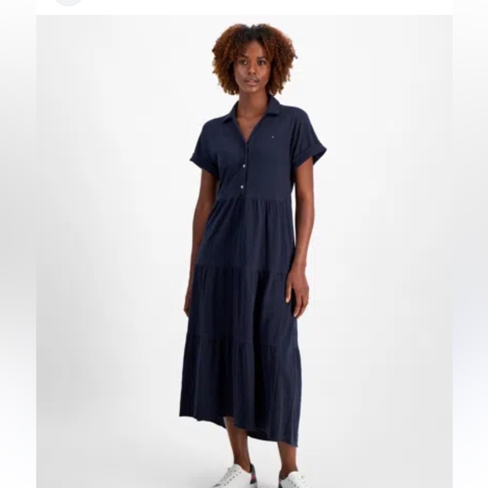 Tommy Hilfiger Women's Cotton Collared
Tiered Maxi Dress large
